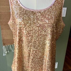 Chico's Gold Sequin Top with Pink Trim